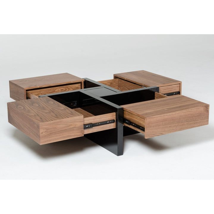 39" Brown and Black and Black Square Coffee Table with Four Drawers Image 3