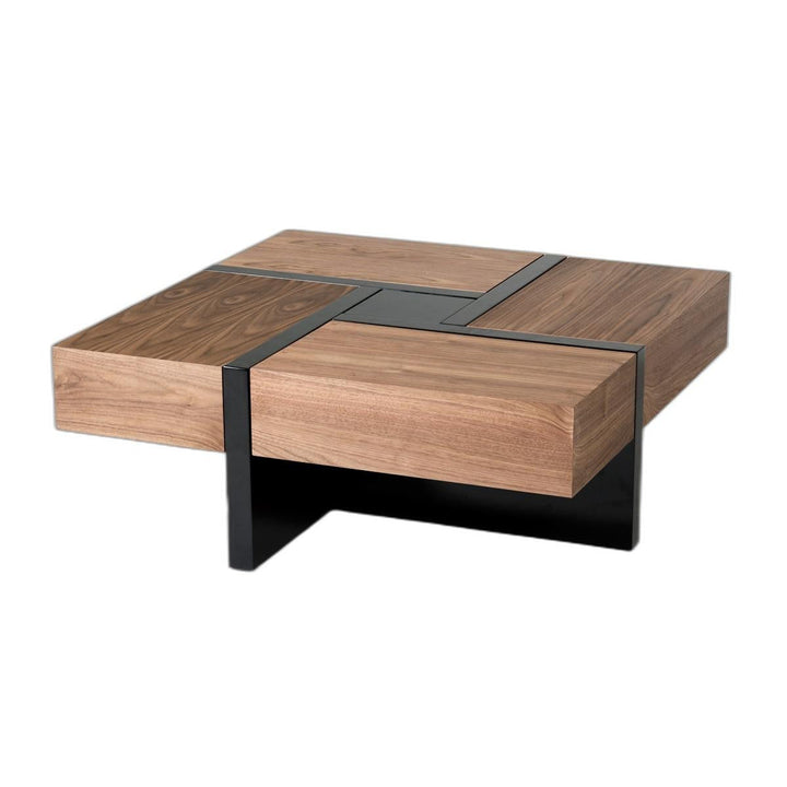 39" Brown and Black and Black Square Coffee Table with Four Drawers Image 4