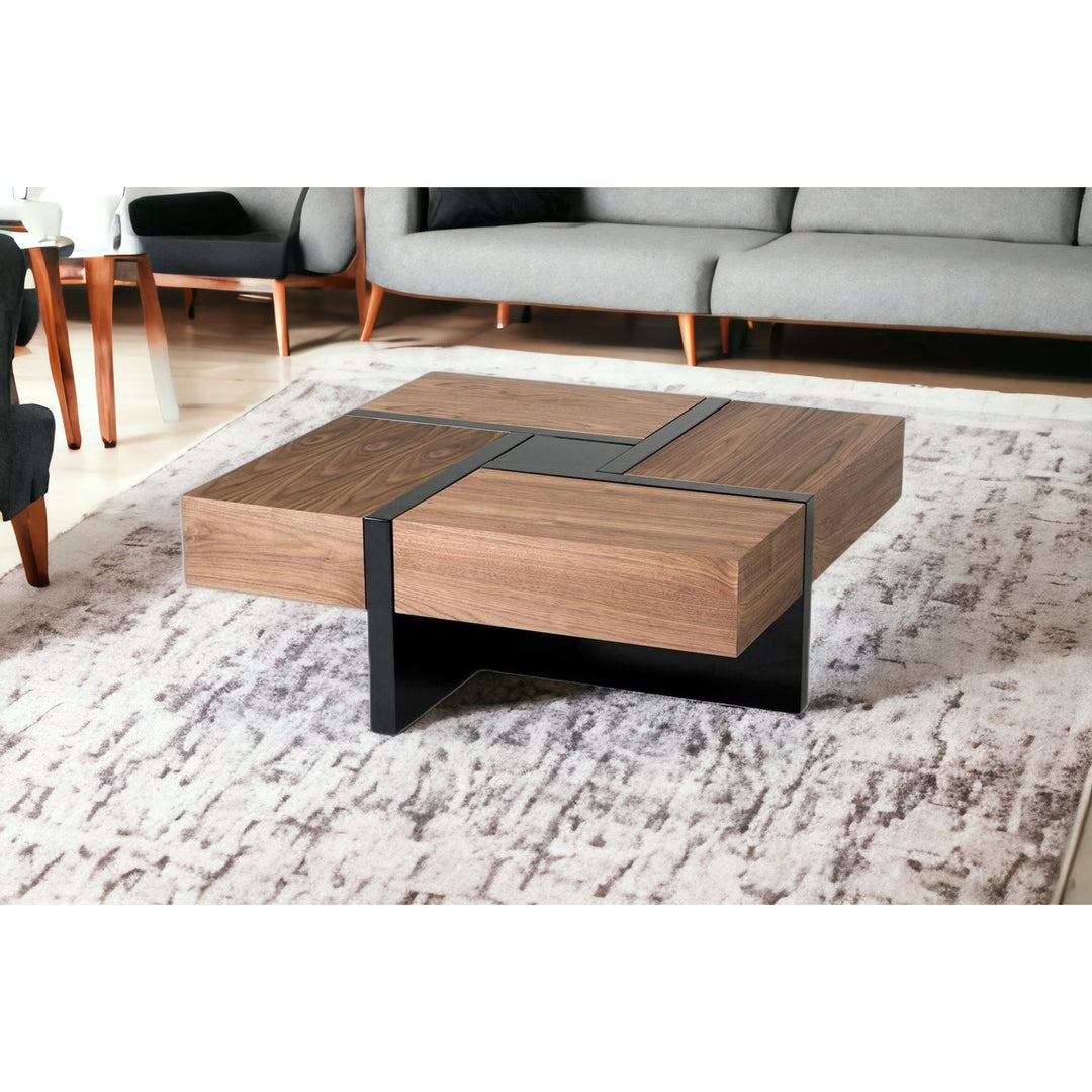 39" Brown and Black and Black Square Coffee Table with Four Drawers Image 6