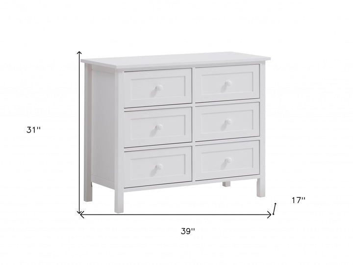 39" White Manufactured Wood Six Drawer Dresser Image 2