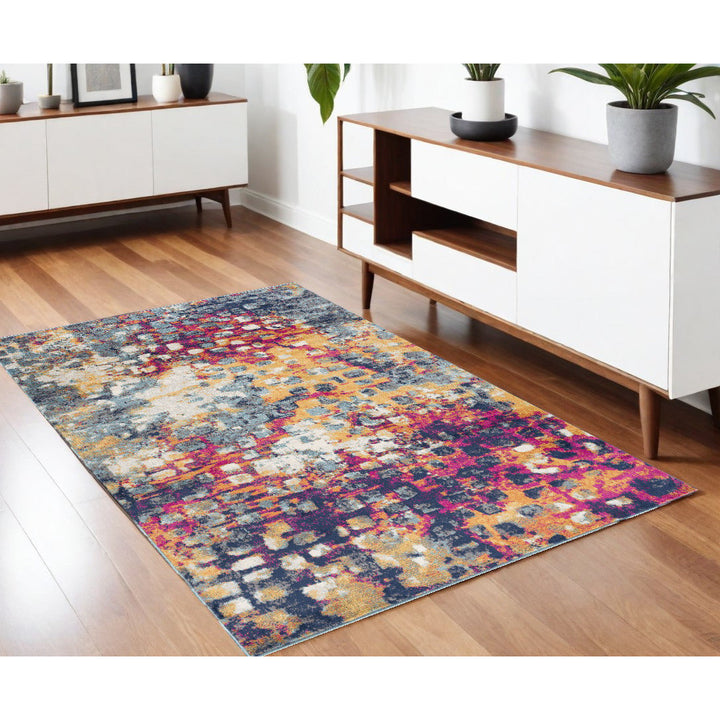 4 x 6 Teal and Gold Abstract Washable Area Rug Image 1