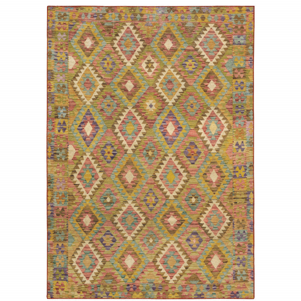 4 X 6 Gold Orange Brown Red Green Purple And Beige Southwestern Printed Stain Resistant Non Skid Area Rug Image 1