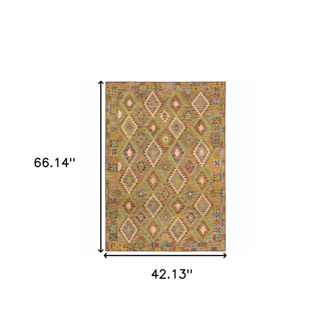 4 X 6 Gold Orange Brown Red Green Purple And Beige Southwestern Printed Stain Resistant Non Skid Area Rug Image 9