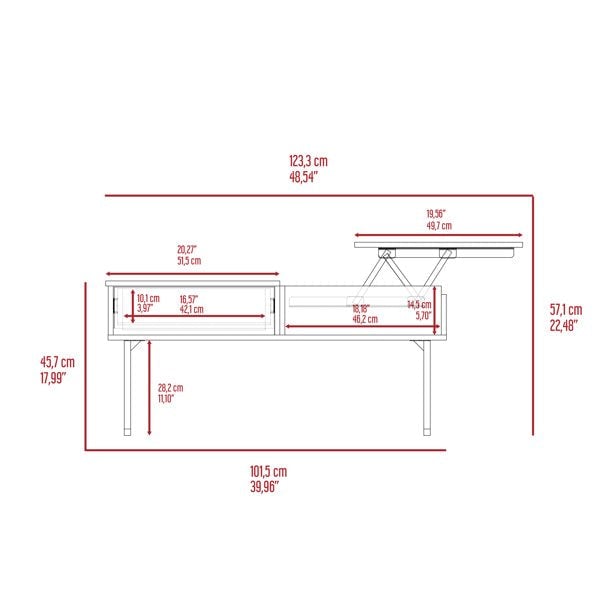 40" Dark Walnut Manufactured Wood Rectangular Lift Top Coffee Table With Drawer Image 5