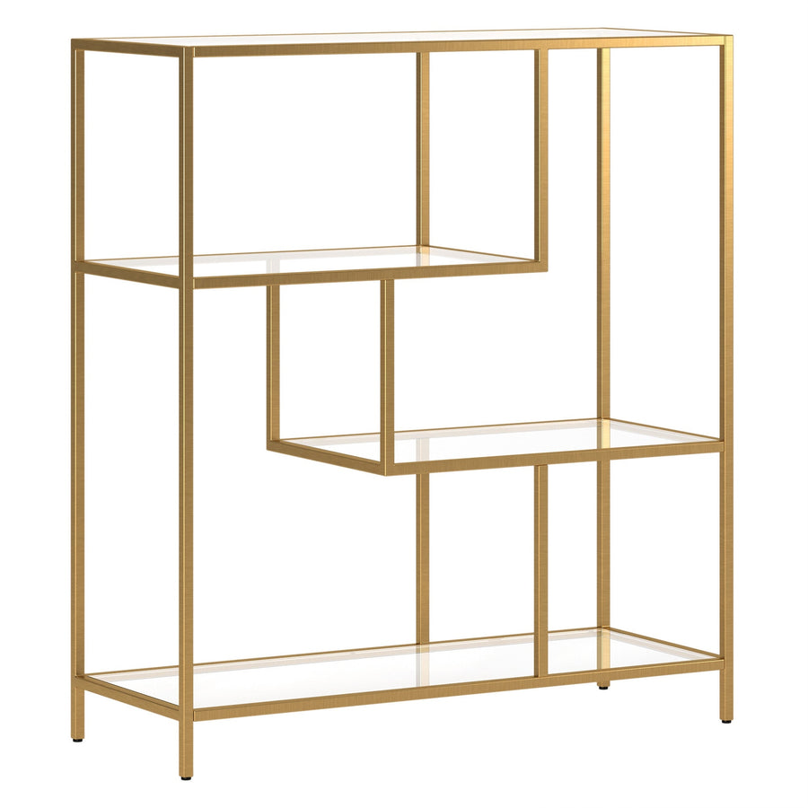 40" Gold Metal And Glass Four Tier Etagere Bookcase Image 1