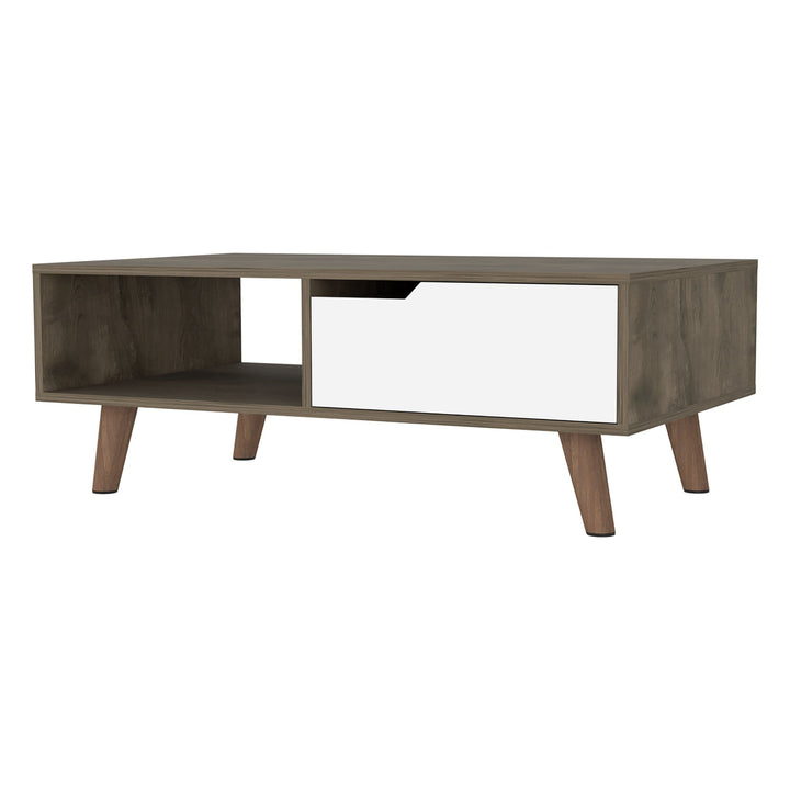 40" Natural And Dark Brown And White Wood Rectangular Coffee Table With Shelf Image 2