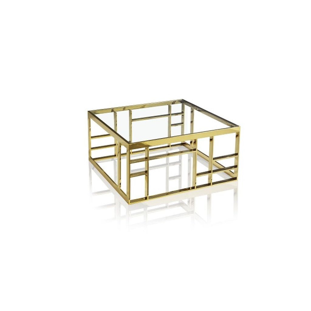 40" Gold And Clear Glass Square Coffee Table Image 1