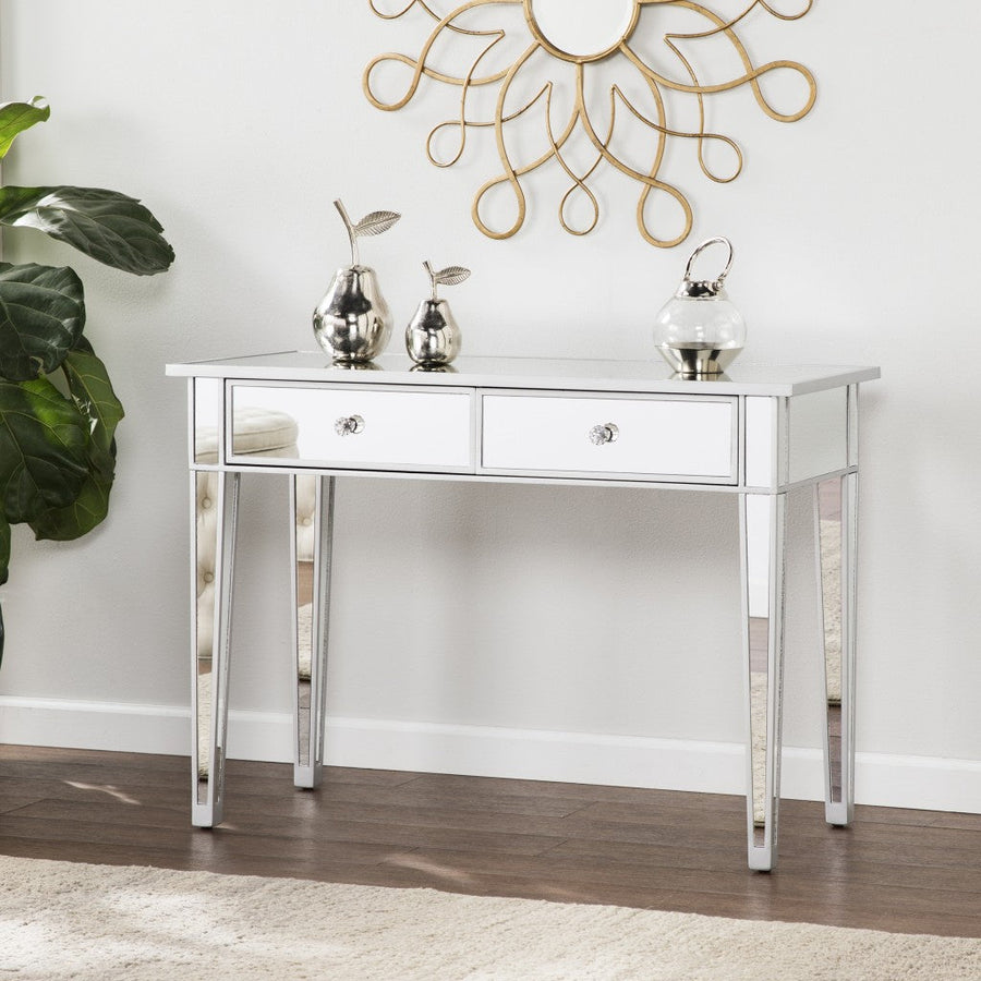 40" Silver Mirrored Glass Console Table With Storage Image 1