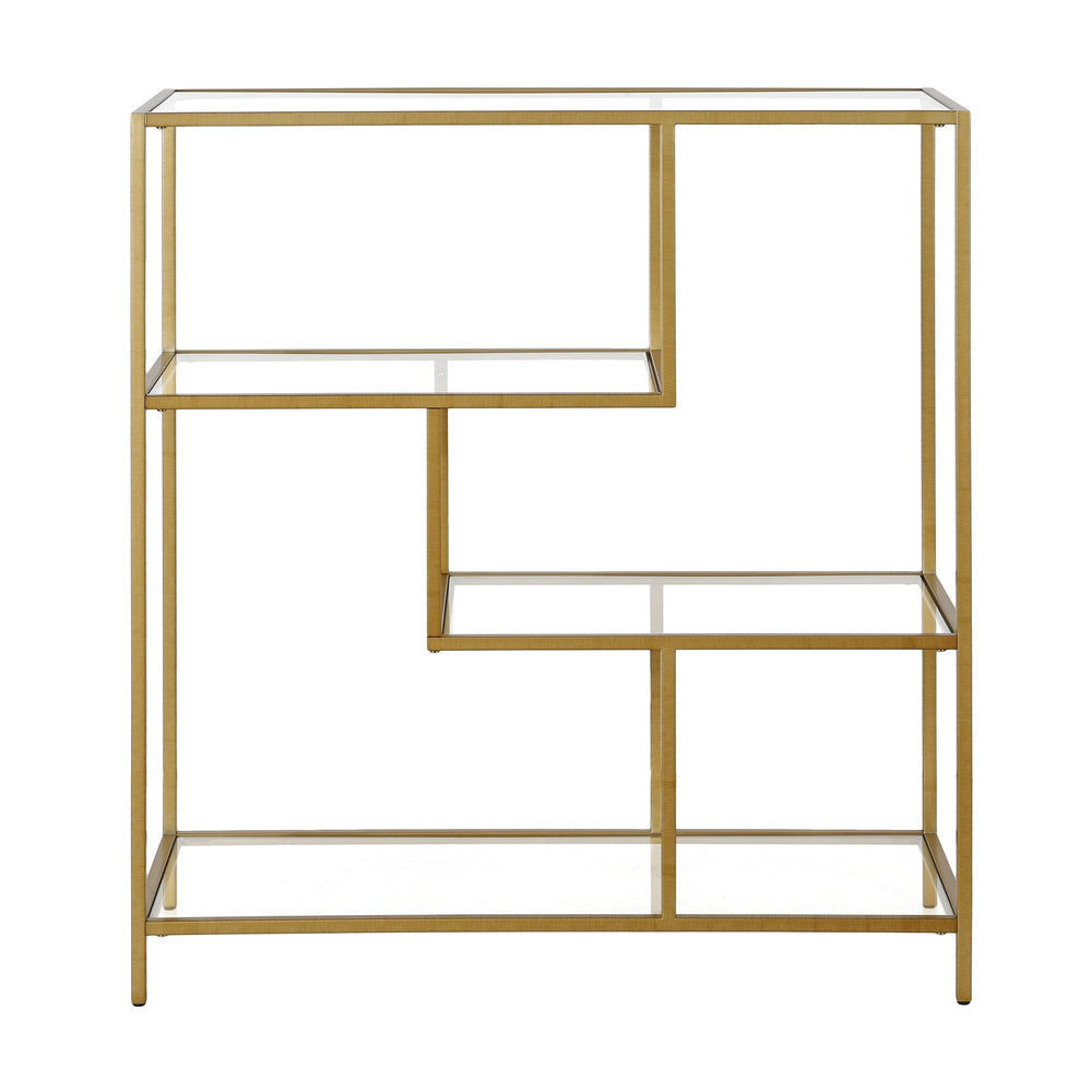 40" Gold Metal And Glass Four Tier Etagere Bookcase Image 2