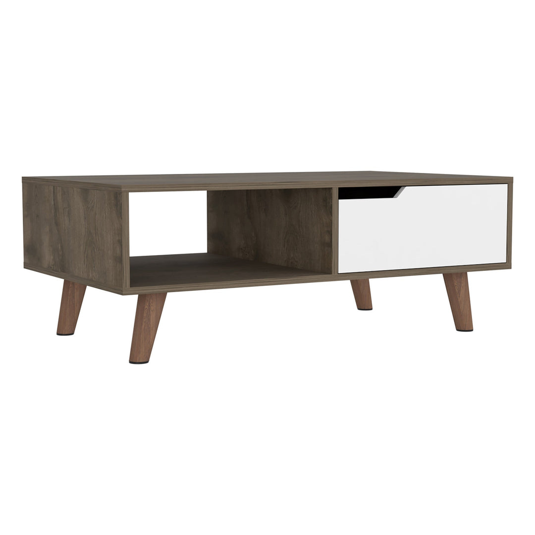 40" Natural And Dark Brown And White Wood Rectangular Coffee Table With Shelf Image 4