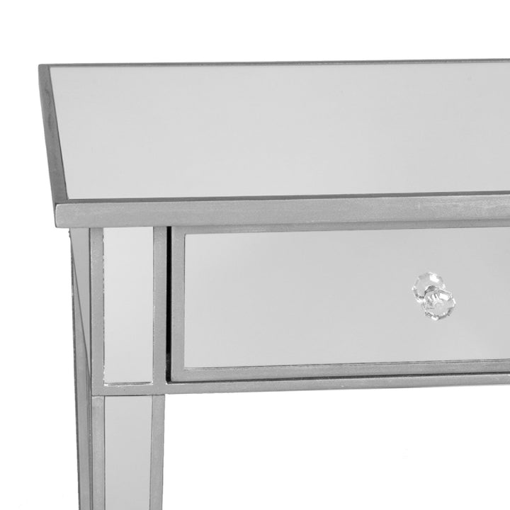 40" Silver Mirrored Glass Console Table With Storage Image 4