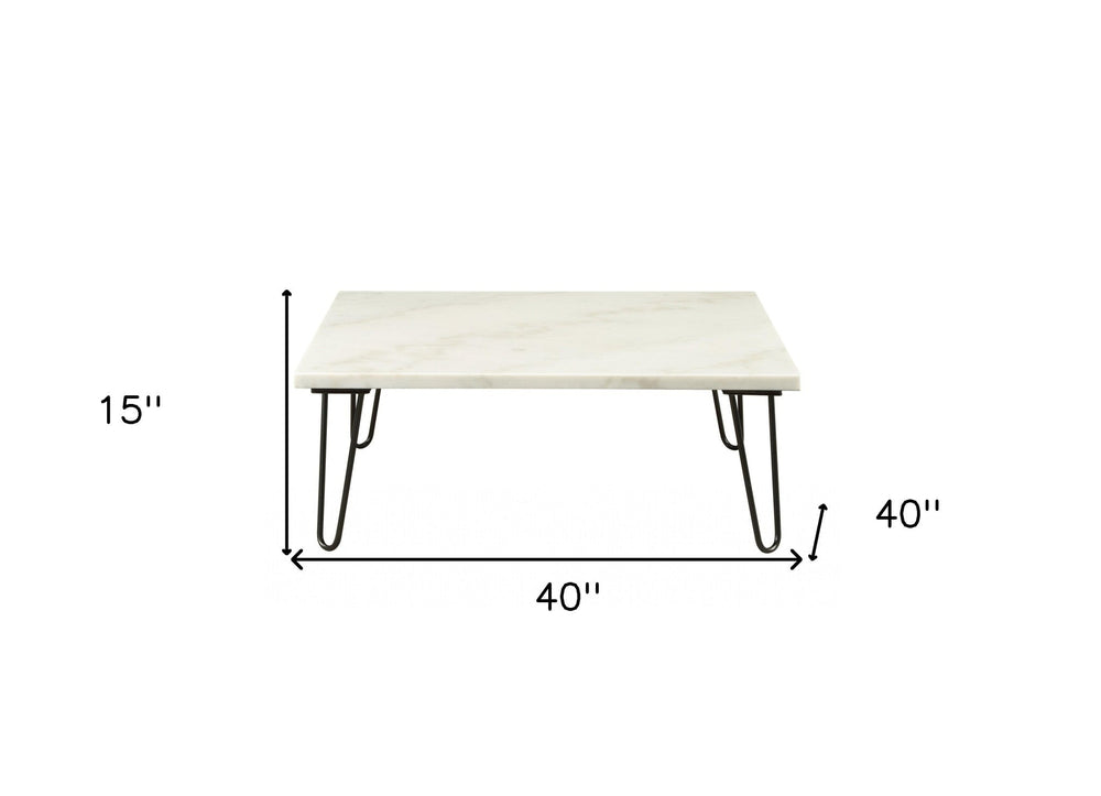 40" White And Black Faux Marble And Iron Coffee Table Image 2