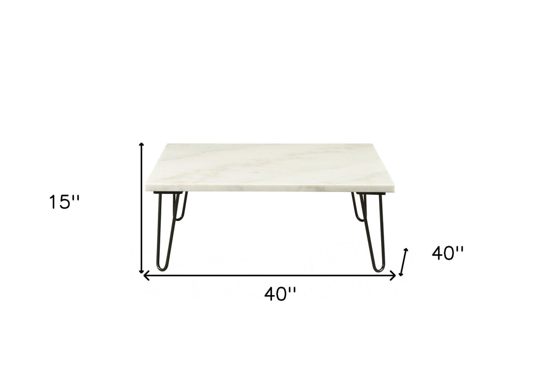 40" White And Black Faux Marble And Iron Coffee Table Image 2