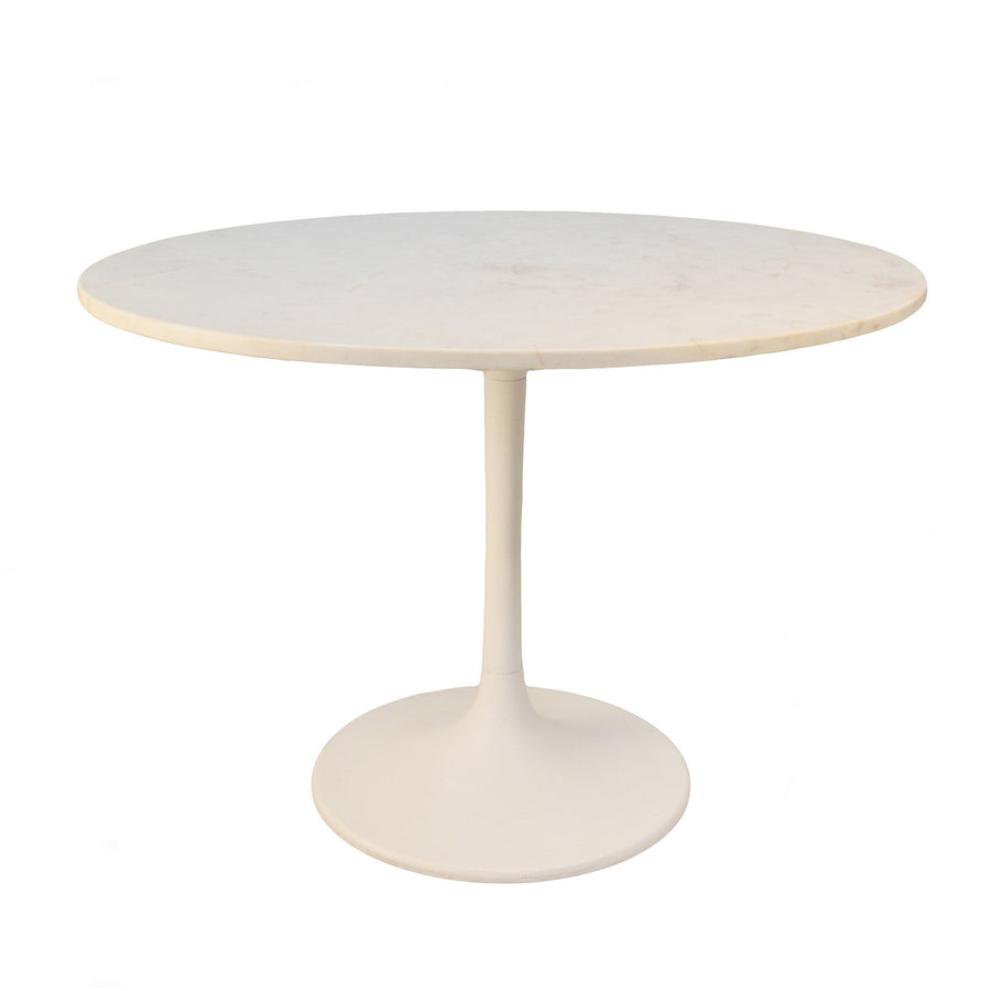 40" White Rounded Marble And Iron Pedestal Base Dining Image 1