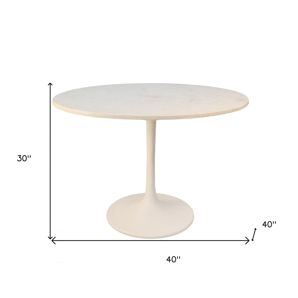 40" White Rounded Marble And Iron Pedestal Base Dining Image 2