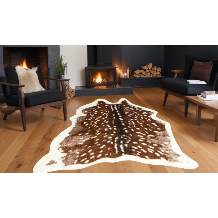 4x 5 Off White And Brown Faux Cowhide Non Skid Area Rug Image 6