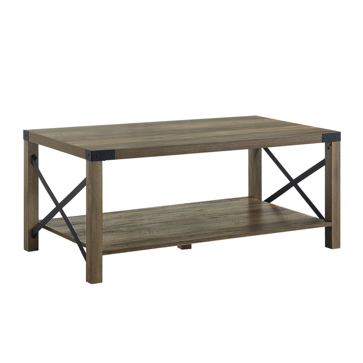 47" Rustic Oak Manufactured Wood Rectangular Coffee Table With Shelf Image 1