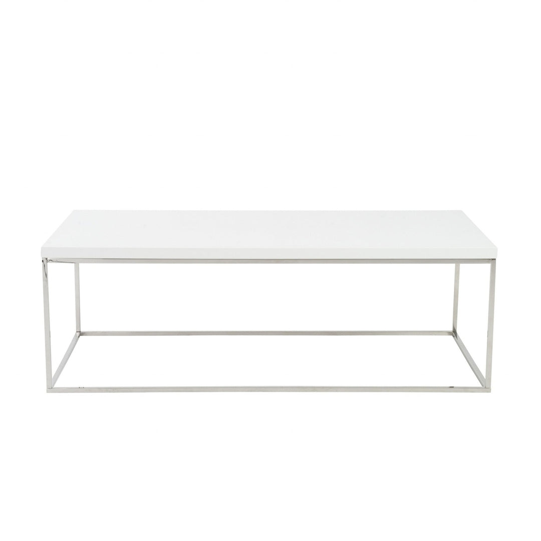 47" White And Silver Metal Coffee Table Image 1