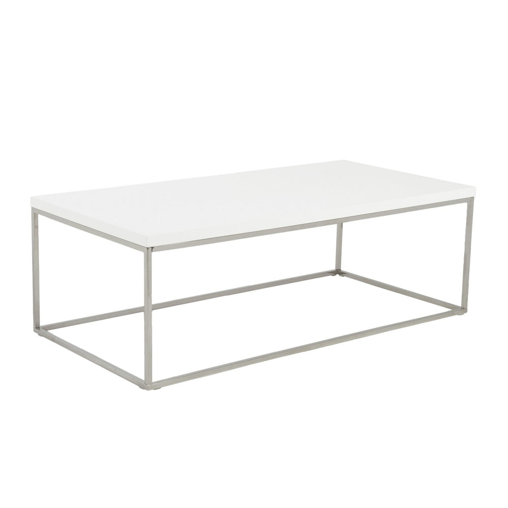 47" White And Silver Metal Coffee Table Image 2