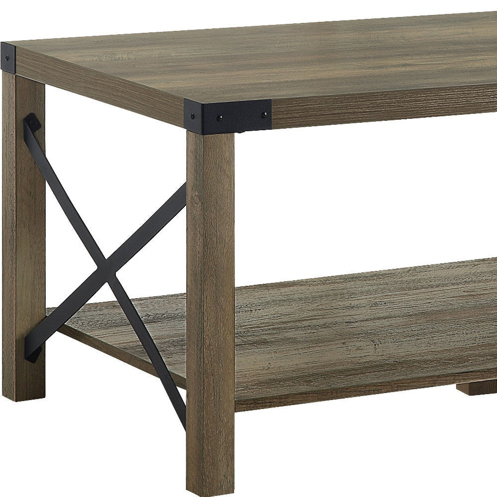 47" Rustic Oak Manufactured Wood Rectangular Coffee Table With Shelf Image 3