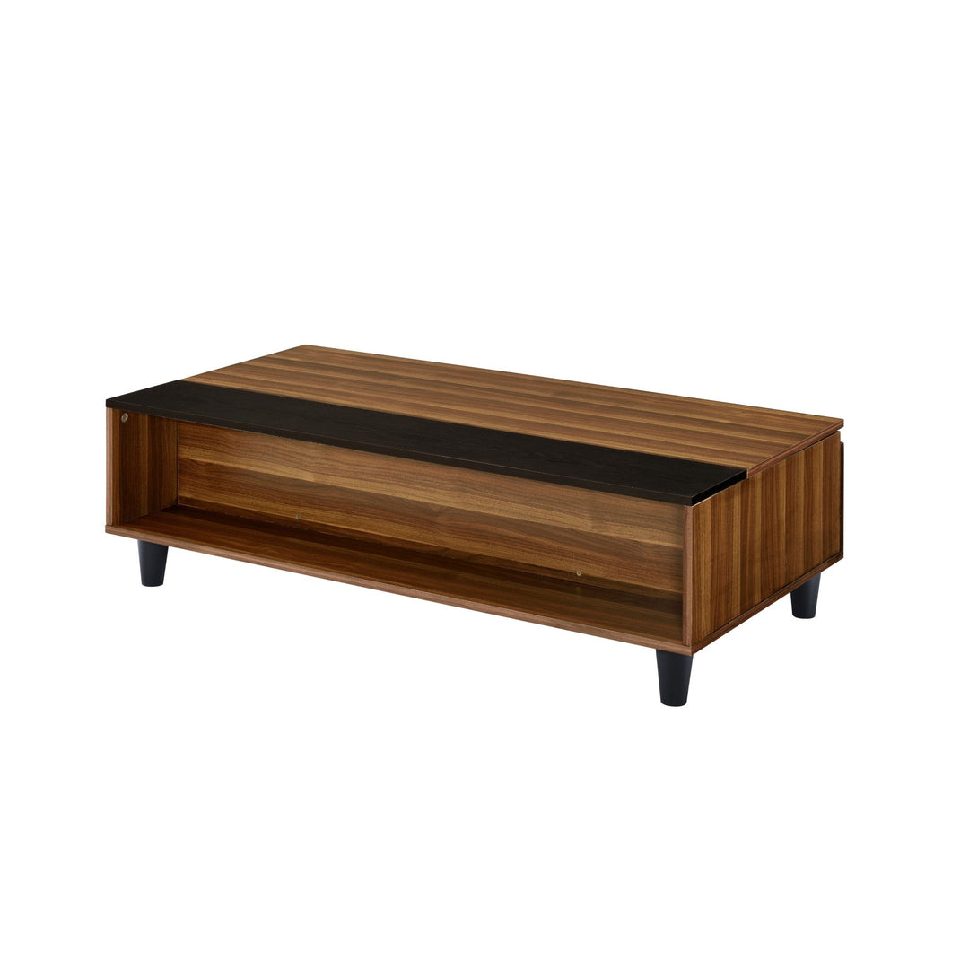 47" Walnut And Black Rectangular Lift Top Coffee Table With Shelf Image 1