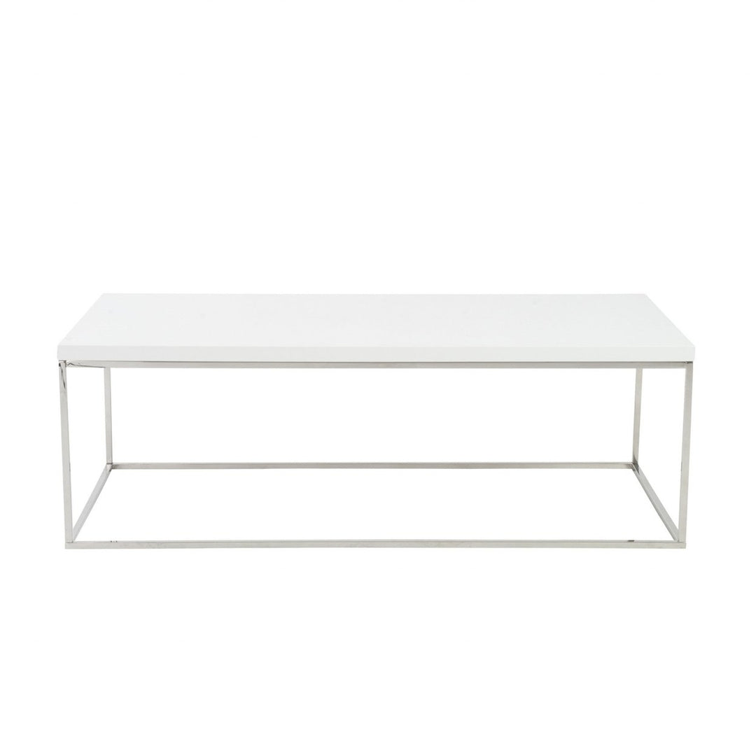 47" White And Silver Metal Coffee Table Image 4