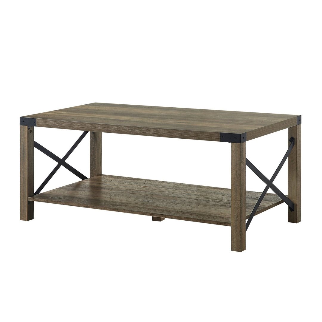 47" Rustic Oak Manufactured Wood Rectangular Coffee Table With Shelf Image 4