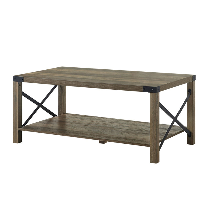 47" Rustic Oak Manufactured Wood Rectangular Coffee Table With Shelf Image 4