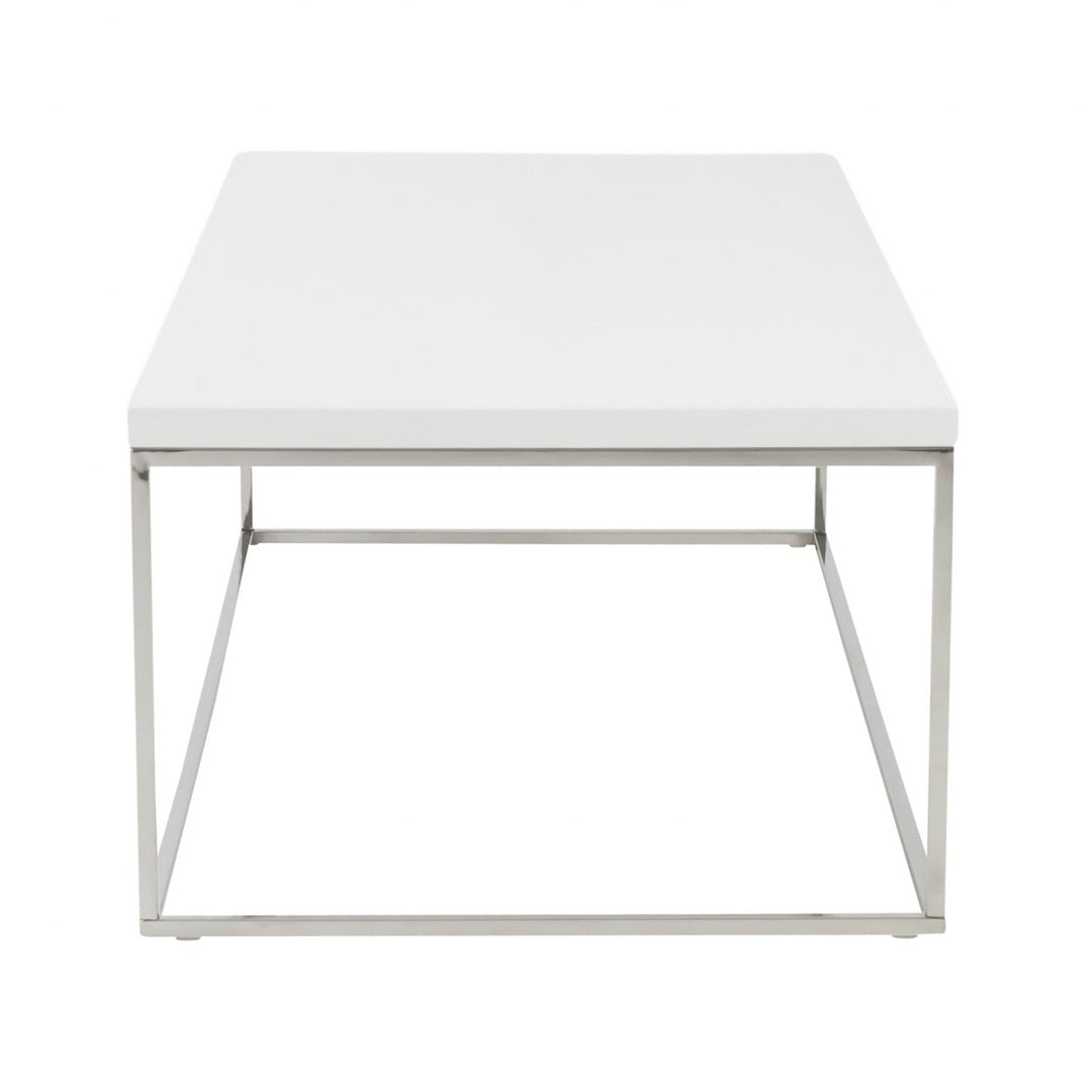 47" White And Silver Metal Coffee Table Image 6