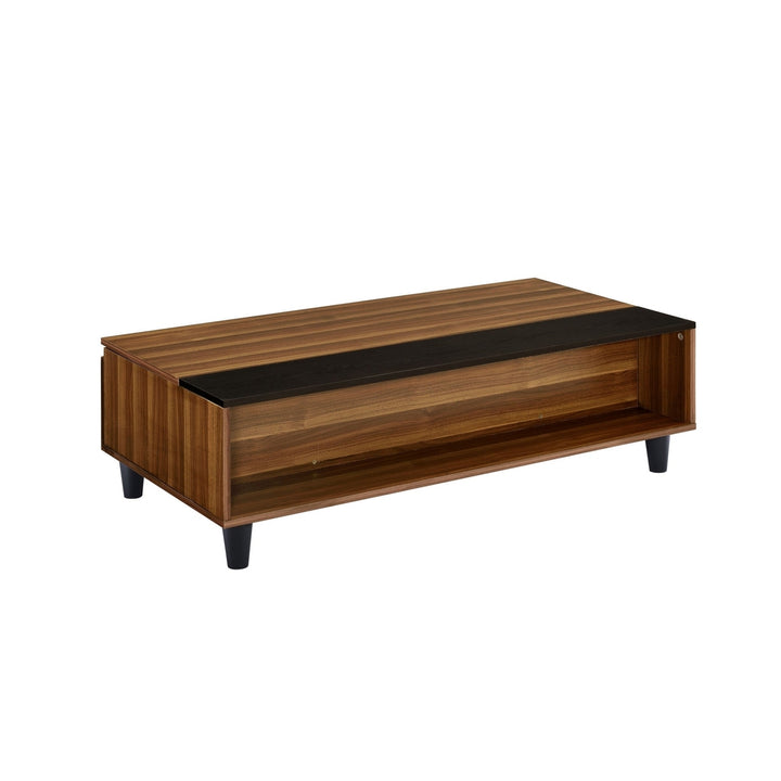 47" Walnut And Black Rectangular Lift Top Coffee Table With Shelf Image 4