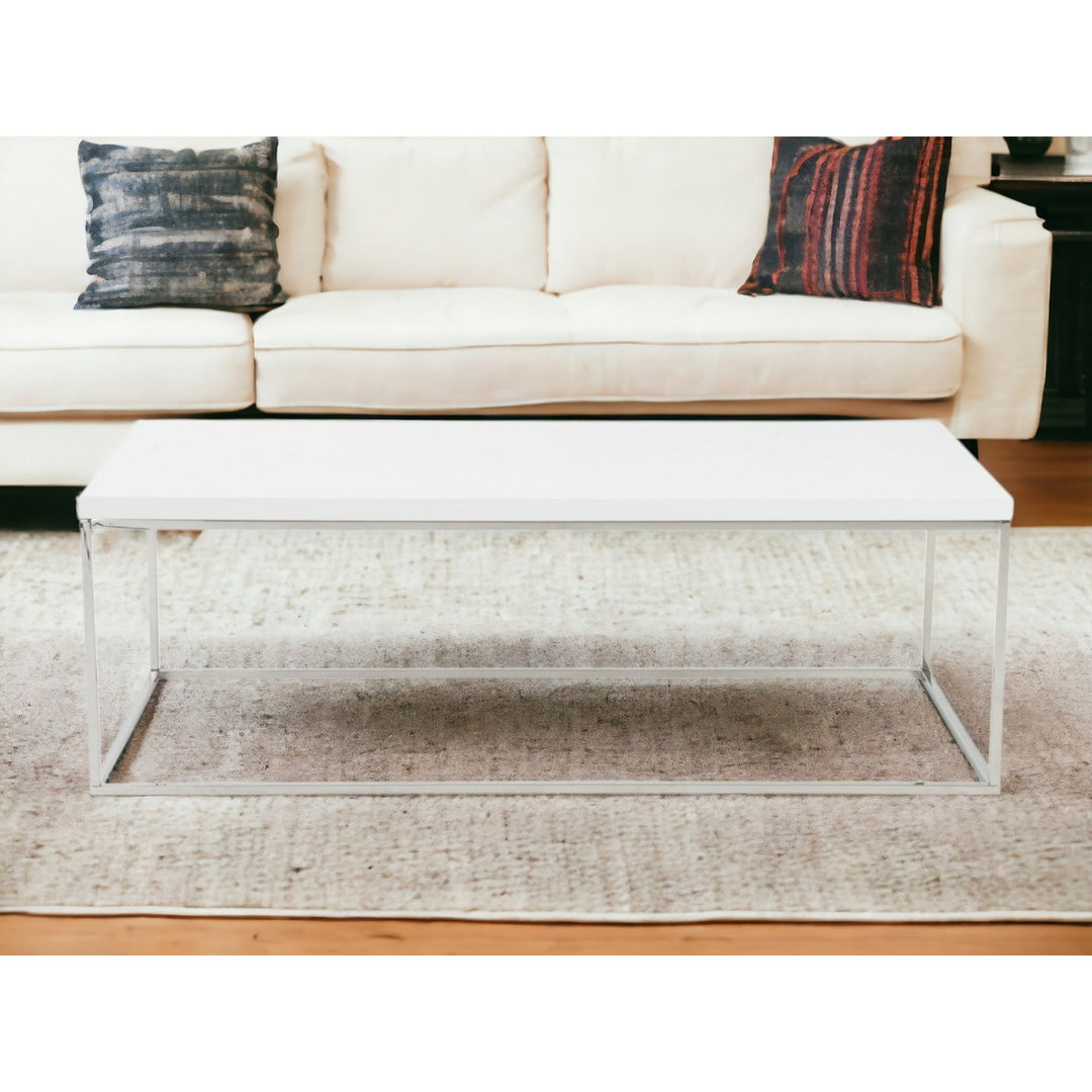 47" White And Silver Metal Coffee Table Image 10