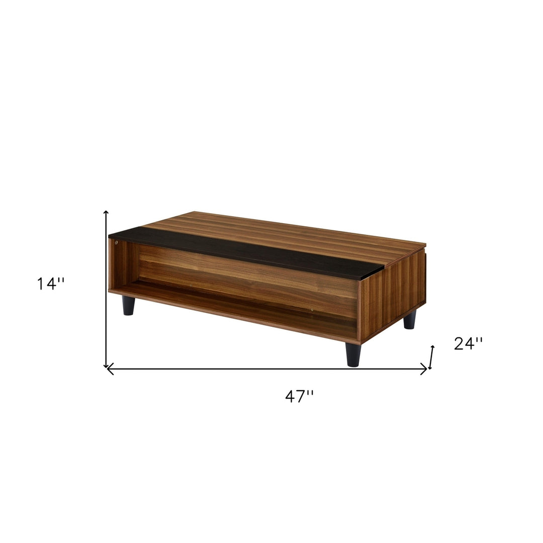 47" Walnut And Black Rectangular Lift Top Coffee Table With Shelf Image 5