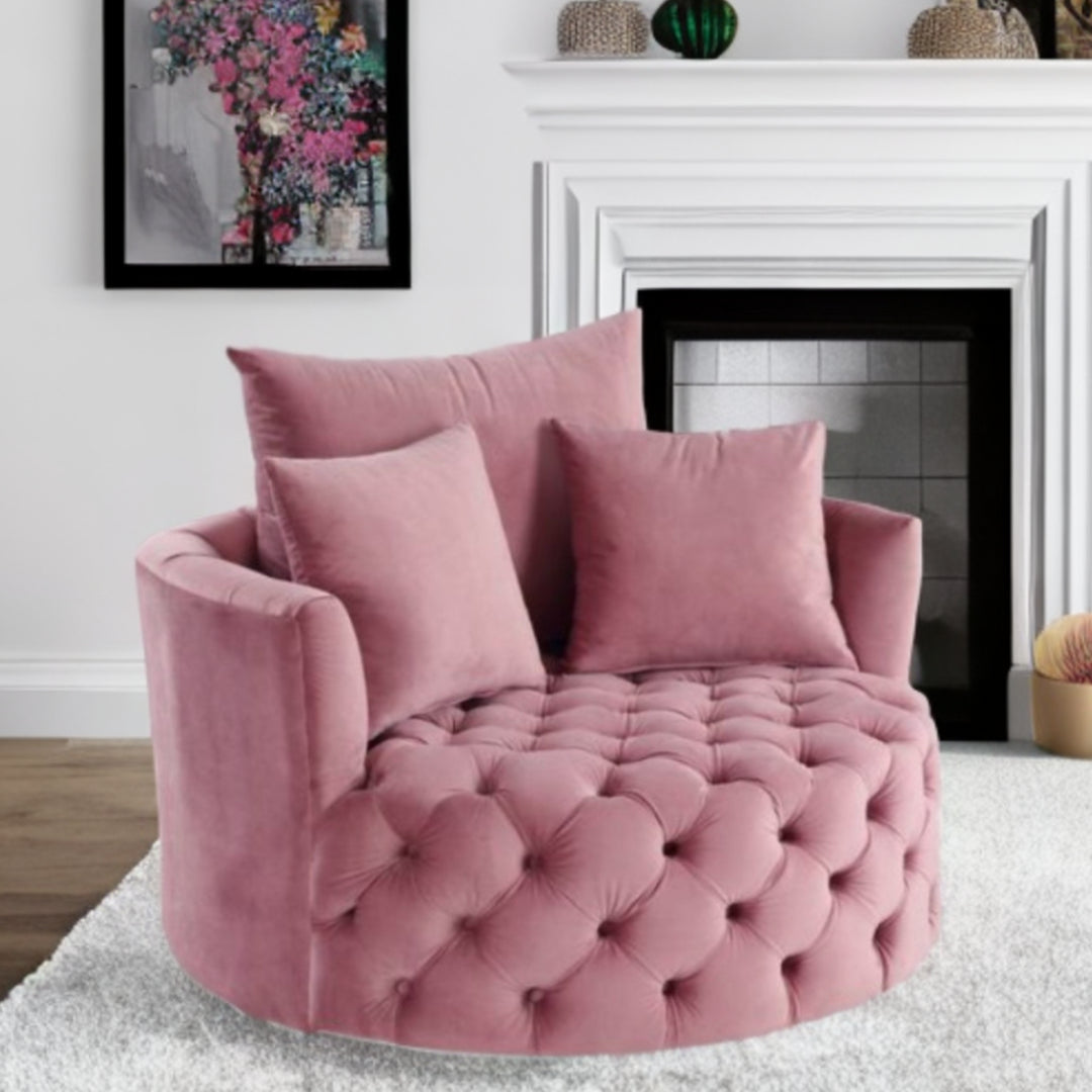 43" Pink Velvet Solid Color Barrel Chair Image 4