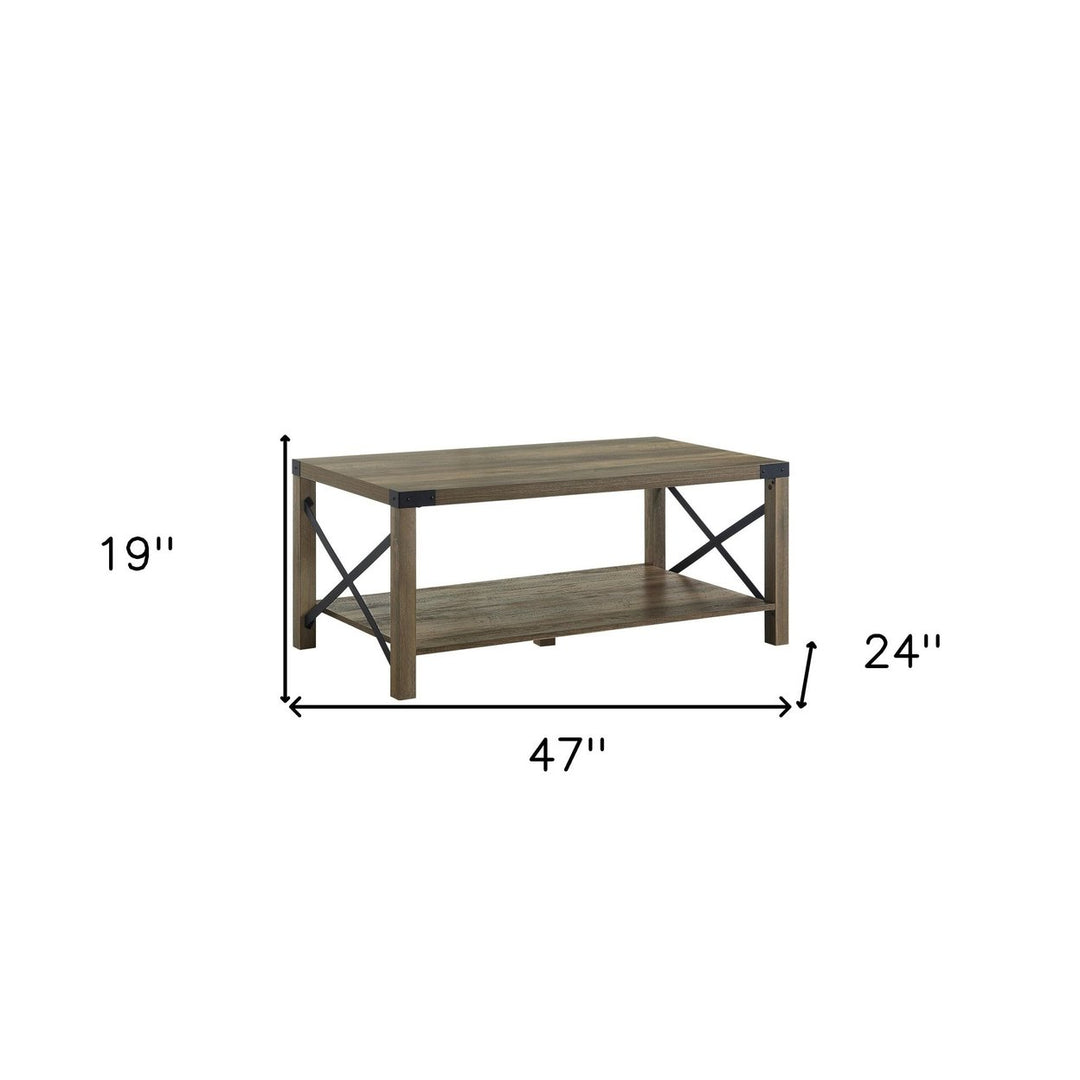 47" Rustic Oak Manufactured Wood Rectangular Coffee Table With Shelf Image 6