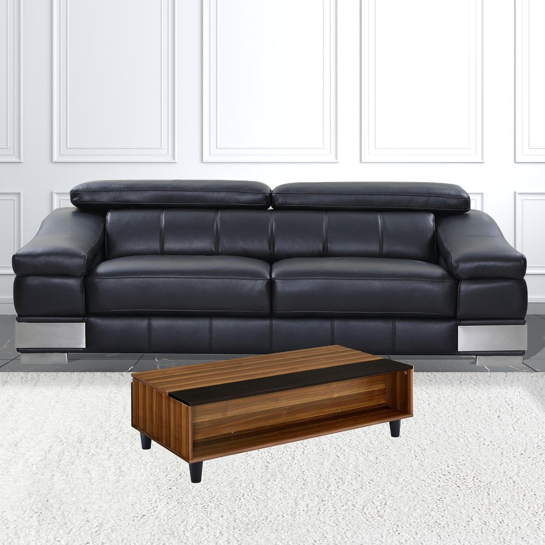 47" Walnut And Black Rectangular Lift Top Coffee Table With Shelf Image 6