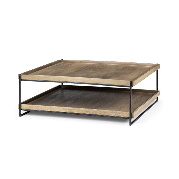 46" Natural And Black Rectangular Coffee Table With Shelf Image 1