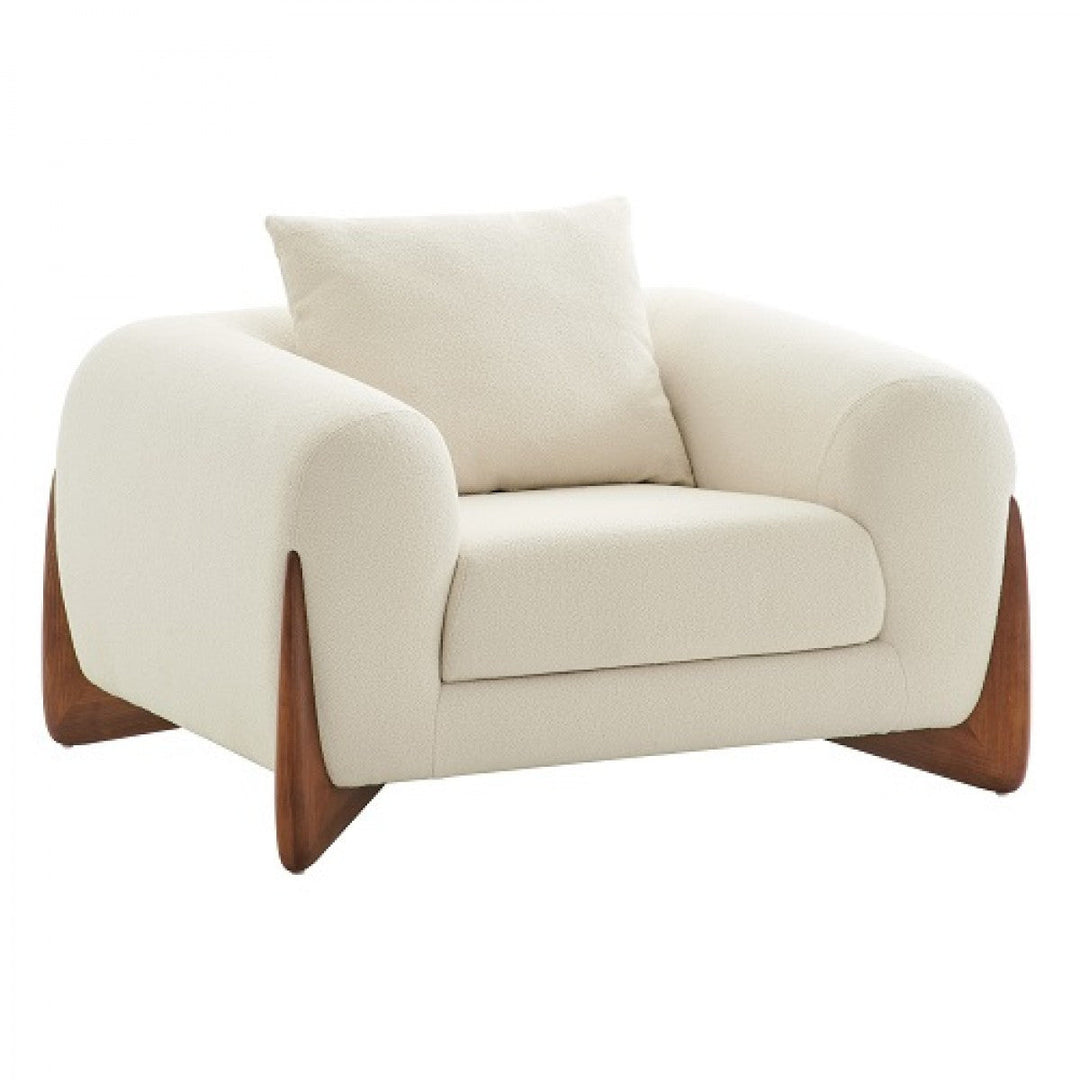 45" Cream And Wood Brown Sherpa Arm Chair Image 3