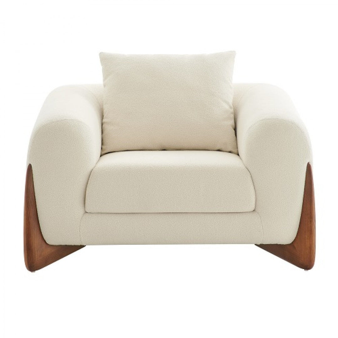 45" Cream And Wood Brown Sherpa Arm Chair Image 4