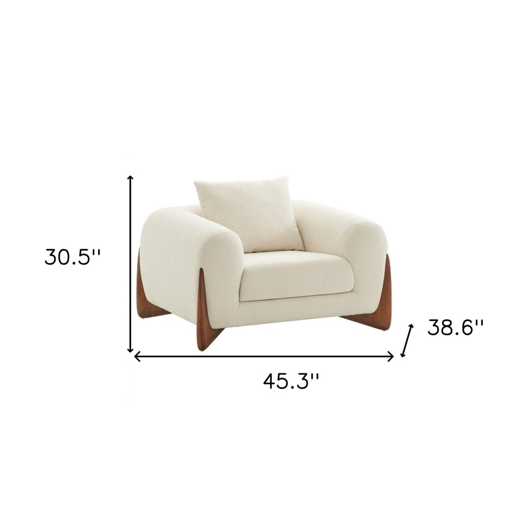 45" Cream And Wood Brown Sherpa Arm Chair Image 5