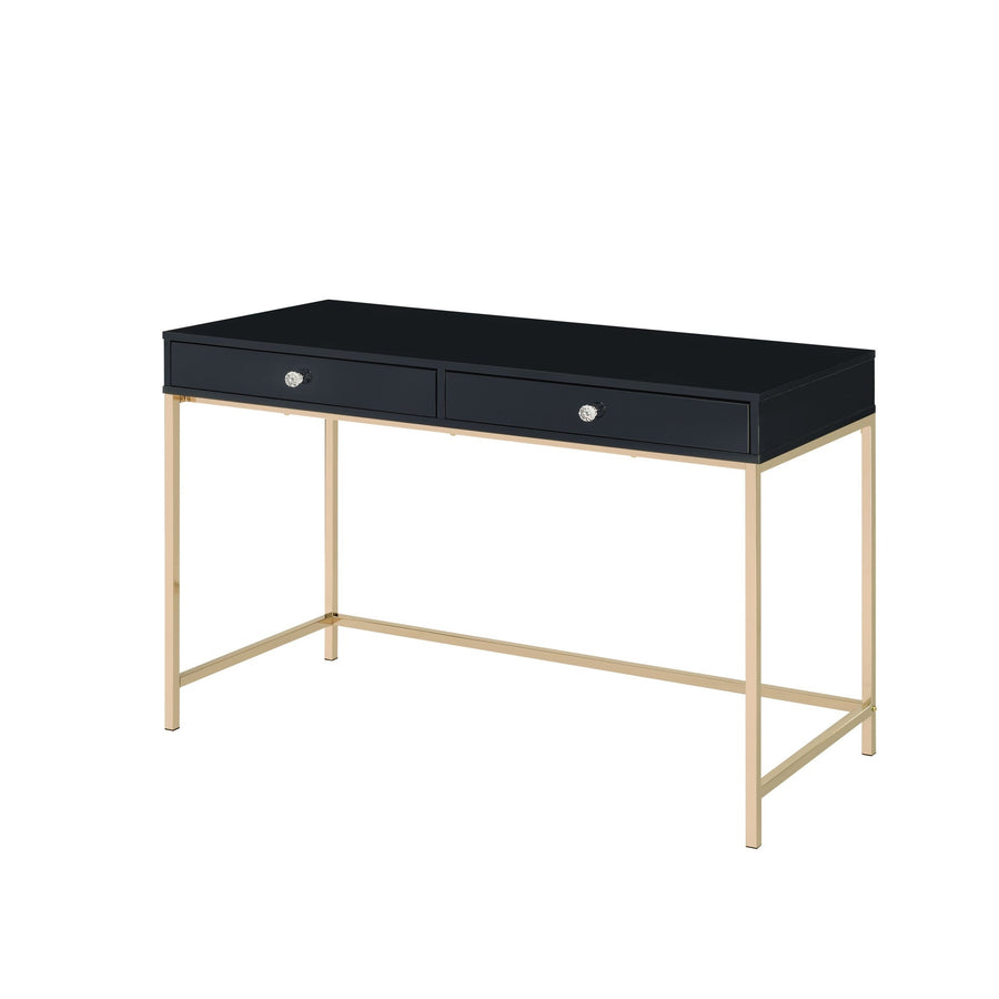 47" Black and Gold Writing Desk With Two Drawers Image 1