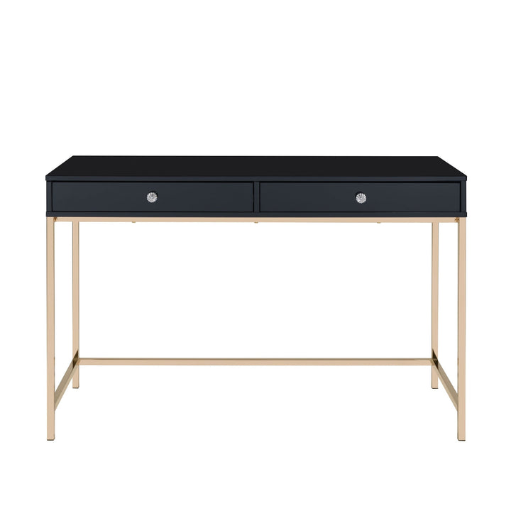 47" Black and Gold Writing Desk With Two Drawers Image 2