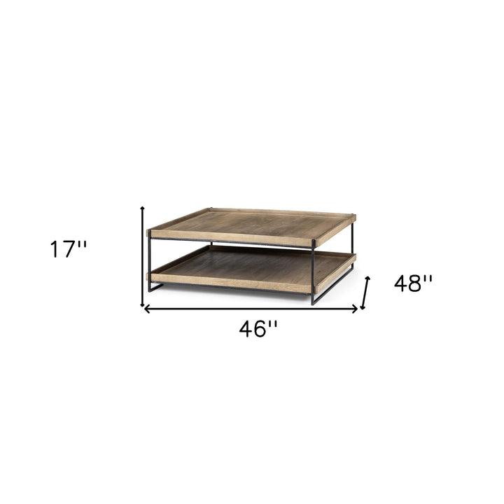 46" Natural And Black Rectangular Coffee Table With Shelf Image 5