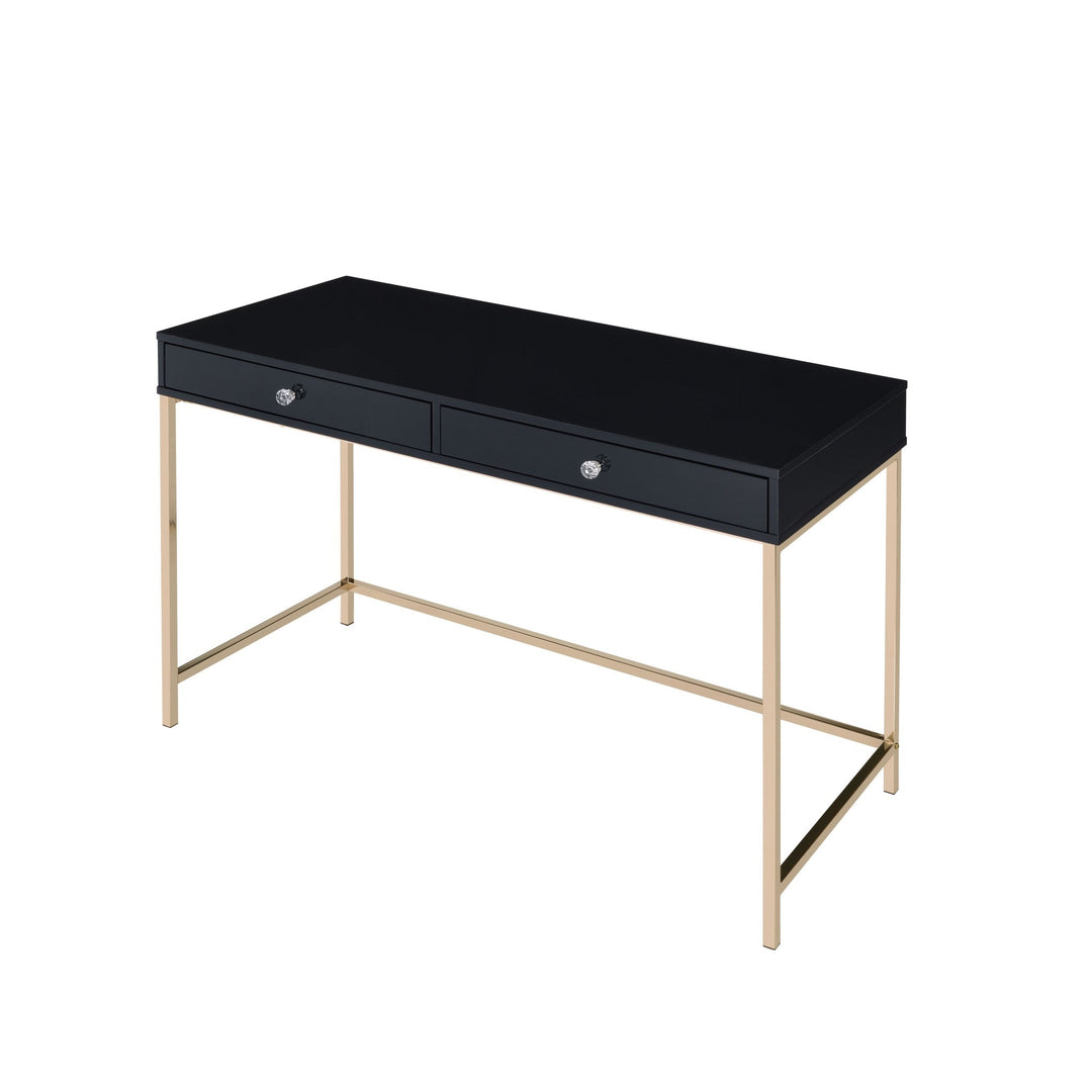 47" Black and Gold Writing Desk With Two Drawers Image 3