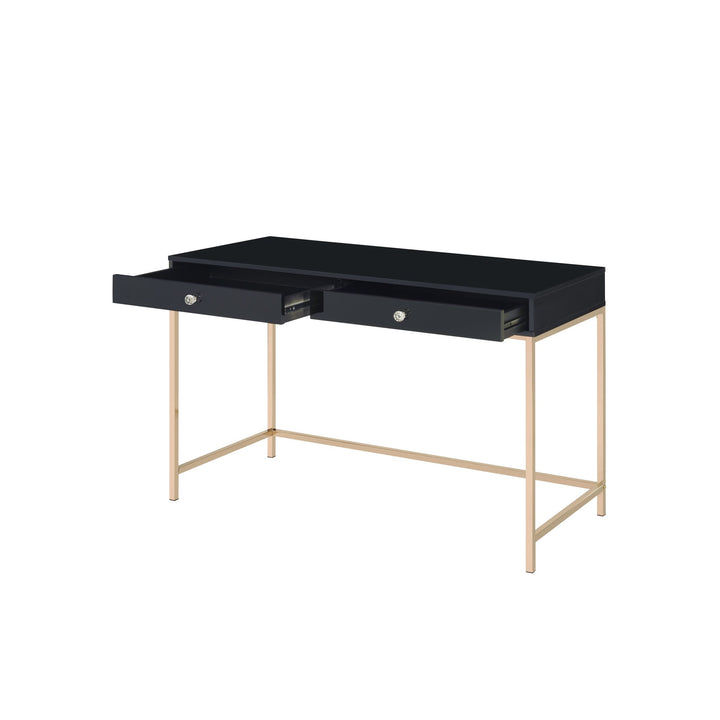 47" Black and Gold Writing Desk With Two Drawers Image 4