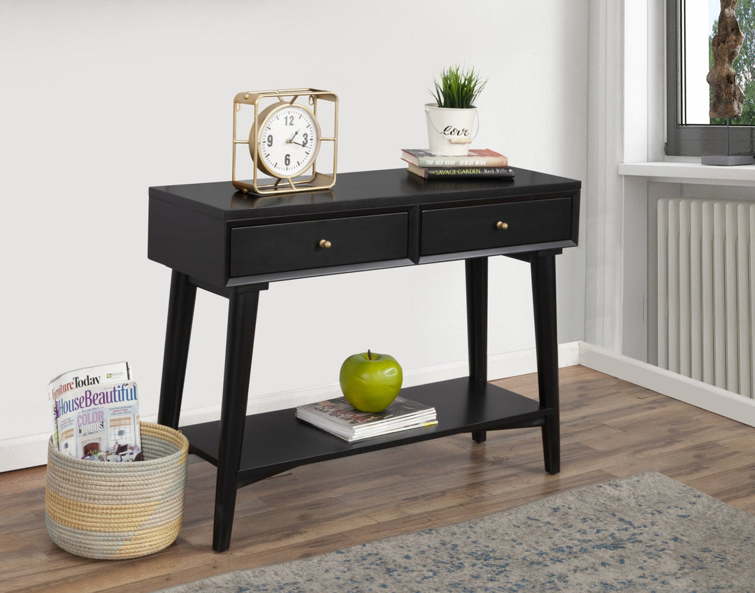 42" Black Solid and Manufactured Wood Floor Shelf Console Table With Storage With Storage Image 1