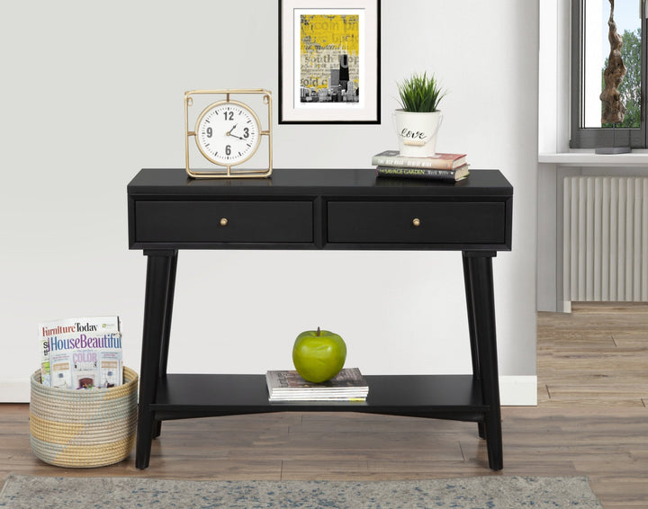 42" Black Solid and Manufactured Wood Floor Shelf Console Table With Storage With Storage Image 2