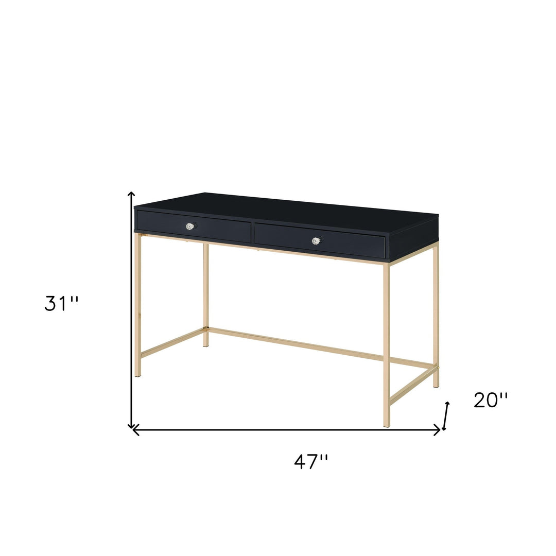 47" Black and Gold Writing Desk With Two Drawers Image 6