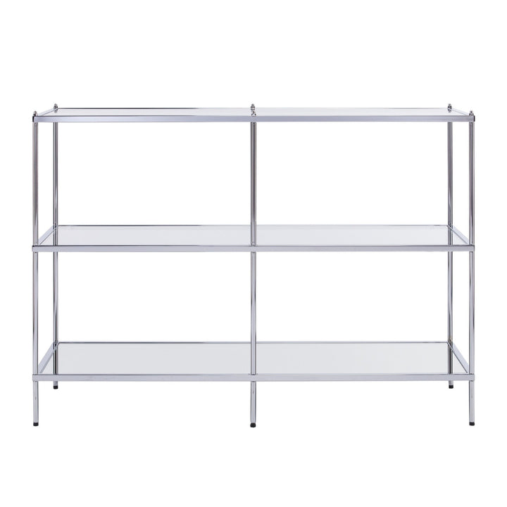 42" Clear and Silver Glass Mirrored Floor Shelf Console Table With Storage Image 3