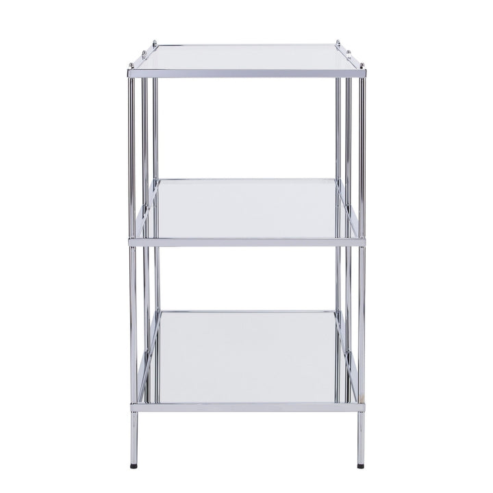 42" Clear and Silver Glass Mirrored Floor Shelf Console Table With Storage Image 5