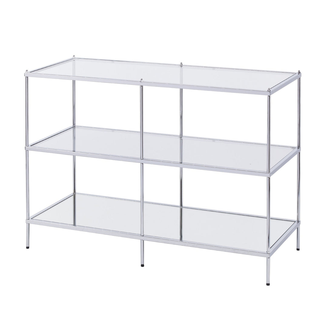 42" Clear and Silver Glass Mirrored Floor Shelf Console Table With Storage Image 6